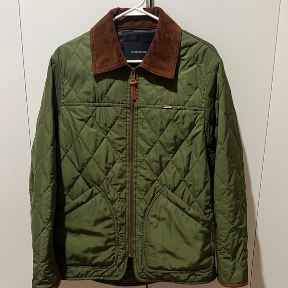 Coach Other - Coach Men's Olive Quilted Jacket with Brown Collar good condition